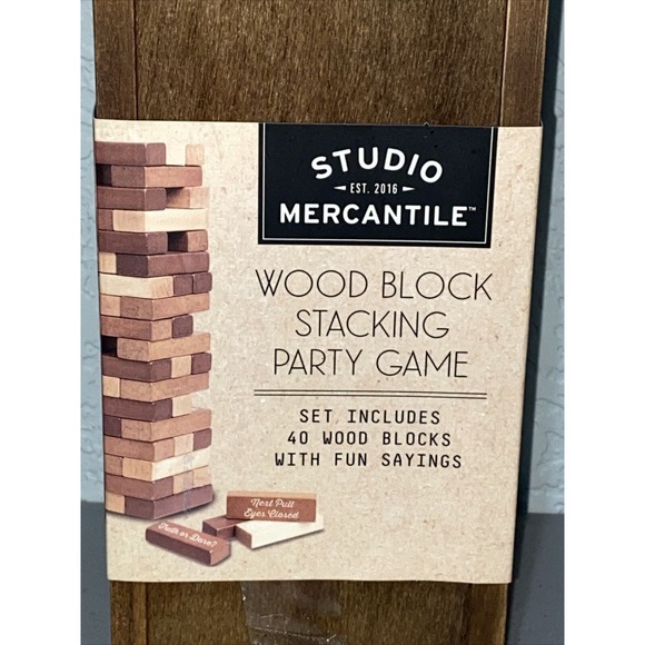 Wood Block Stacking Party Game 40 Piece Family Fun With Sayings VTG Inspired NEW - Picture 2 of 6